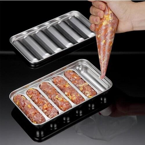 Steel Sausage Maker Mould 6 Grids DIY Ham Hot Dog Making Mould Household Sausages Cake Baking Tools Molds With Lid