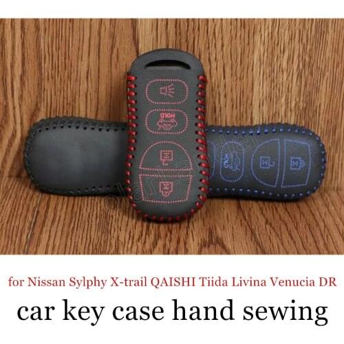 Only red new arrival Key Case Car Hand Sewing Leather Key Cover for Nissan Sylphy Xtrail QAISHI Tiida Livina Venucia DR