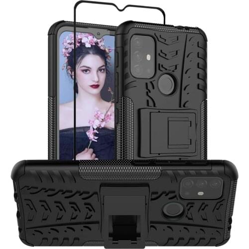 Shockproof Tough Rugged Dual Layer Protective Case Hybrid Kickstand Cover With Screen Protector for Motorola Moto G30 / Moto G10