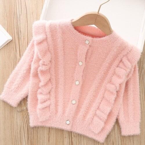 Girls thicken cardigan wholeale baby girls solid color thicken sweater children clothing