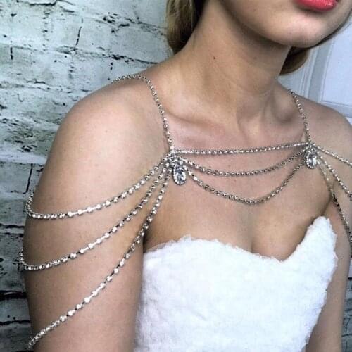 Fashion romantic bride wedding tassel shoulder chain shiny Rhinestone Crystal shawl chain womens exquisite body jewelry