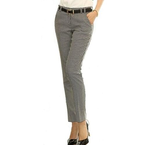 2021 Spring Summer Autumn Women Slim Casual Pants Work Wear Career Houndstooth Pants Straight Pencil Pants Women Trousers Female