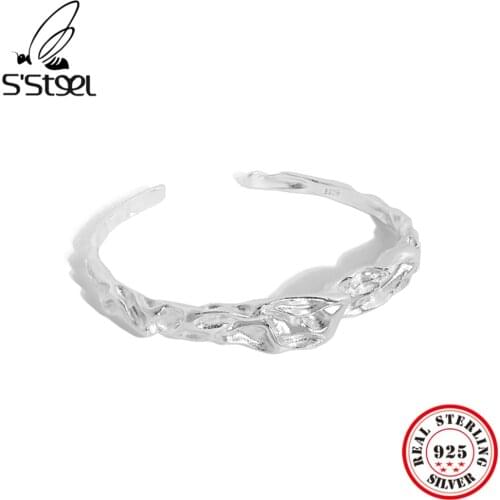 SSTEEL 925 Sterling Silver Punk Korean Cuff Bangle Bracelet Handmade Texture For Women S925 Gothic Accessories Fine Jewellery
