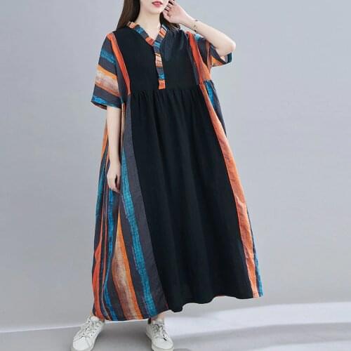 Oversize Ruffles Splicing Dress For Women One-Piece Summer Plus Size 4XL 5XL 6XL Cottom Linen Maxi Long Dress Female Boho Dress