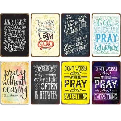 Pray/Party Tin Sign Vintage Living Room Home Decoration Iron Plate Retro Metal Plaques Life Quotes Poster for Party Decor