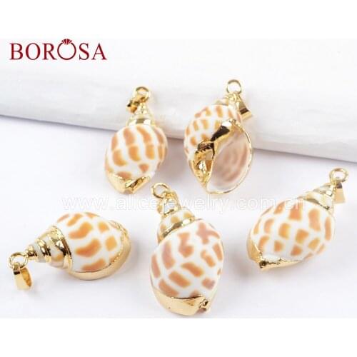BOROSA Design 10/20PCS Gold Color Trim Natural Conch Shell Pendant Beads For Necklace Jewelry G1658