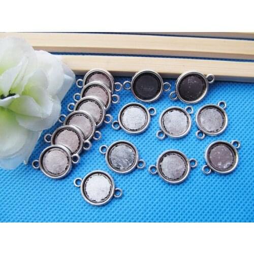 100pcs Antique Silver/Antique bronze Base Setting Tray Bezel Connector Charm/Finding,fit 12mm Round Cabochon/Cameo,Two Loops