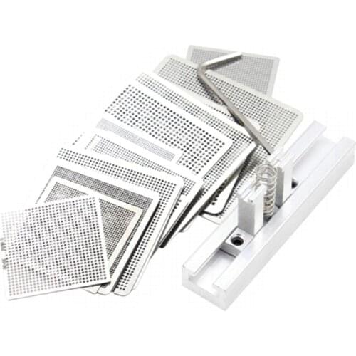 27 Pcs Steel Mesh Laptop Chip Flux BGA Reballing Stencil Template Kit with Universal Reball Station
