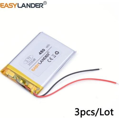 3pcs/Lot 303648 3.7V,420mAH,[303648] PLIB; polymer lithium ion / Li-ion battery for dvr,GPS,mp3,mp4,cell phone,speaker