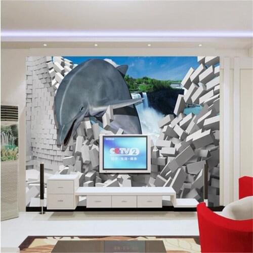Beibehang 3d stereoscopic Dolphins murals Chinese TV backdrop brick wallpaper living room bedroom murals papel de parede