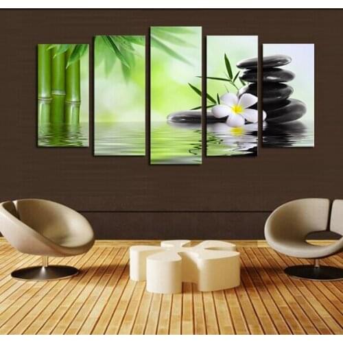 5 Piece Bamboo Stone Scenery Modern Home Wall Decor Canvas Picture Art Print Painting On Canvas For Home Decor
