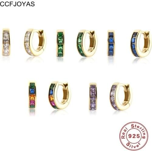 CCFJOYAS 5Pairs/Set 925 Sterling Silver Mini Square Colorful Zircon Hoop Earring Women 7mm Small Hoop Earrings Set Wholesale