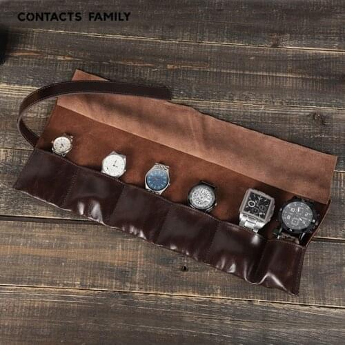 Watch Roll Storage Case Travel Leather Watch Organizer Jewelry Watch Protective Holder Box with Closing Strap Watch Pouch