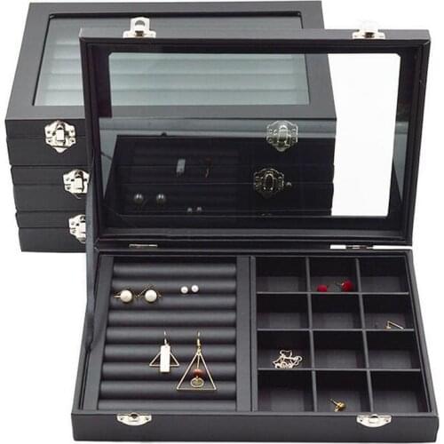 PU Size 28*20*4.5cm Black Jewelry Display Box Case for Ring Earring Bracelet Necklace or Other Gift Packaging Storage Organizer