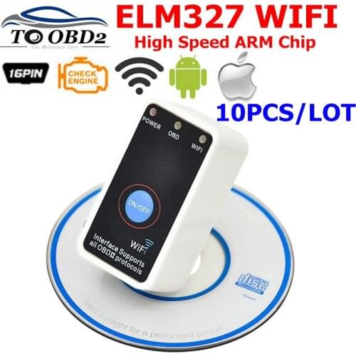 10PCS/LOT ELM327 WIFI OBD2 V1.5 With Power Switch on/off Diagnostic Scanner elm327 have High Speed ARM Chip FOR White color