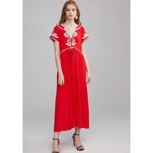 New summer holiday beach dress Bohemia Nepal Island dress ethnic loose embroidery long dress