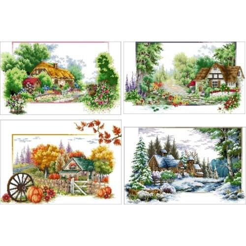 Four Seasons Trail patterns Counted Cross Stitch 11CT 14CT 18CT DIY Chinese Cross Stitch Kits Embroidery Needlework Sets