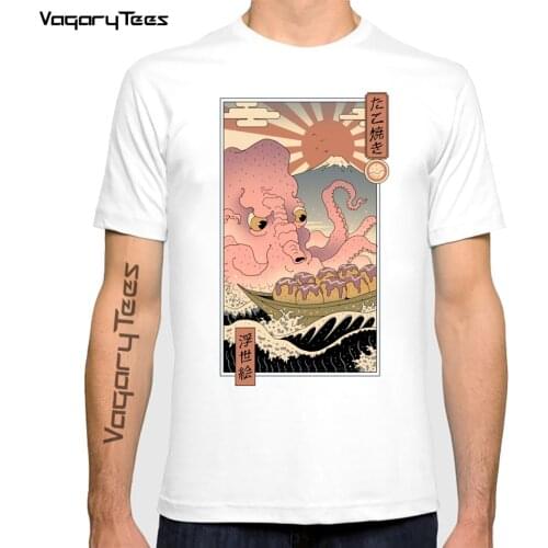 The Great Takoyaki Summer mens streetwear tshirt Funny Octopus wave print short sleeve men T shirt casual o-neck Hip hop tshirt