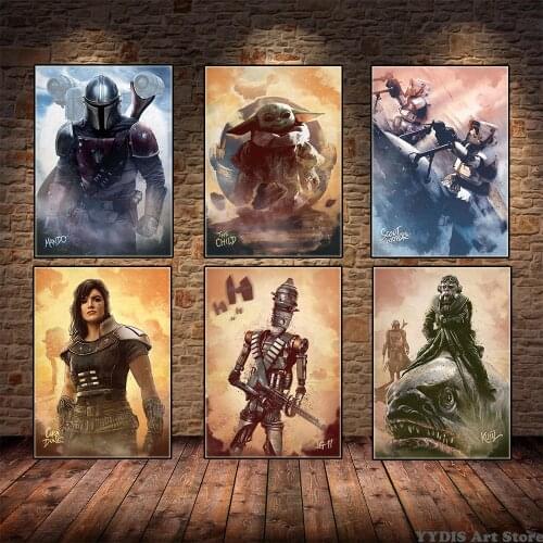 Star Wars Canvas Painting Disney Movie Mandalorian Characters Posters Prints Mando Yoda Wall Art Pictures Room Home Decor Mural
