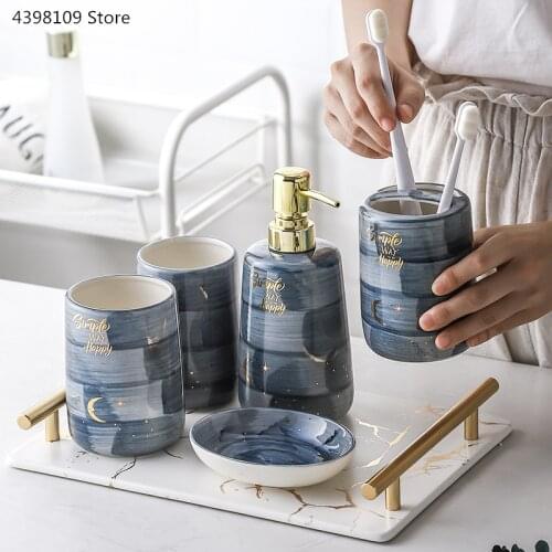Hand-painted ceramic starry bathroom supplies five-piece bathroom accessories wedding bathroom supplies toothbrush holder tray