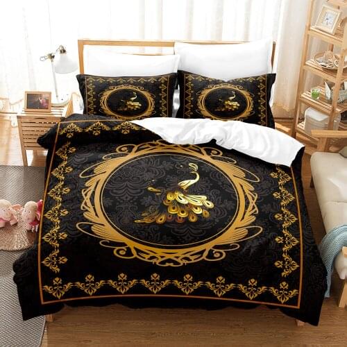 Gold Luxury Bedding Set King Bedclothes Peafowl Duvet Cover +pillowcases 100% Bamboo Fiber Bedroom Set Sheet 2-3 Pcs Dropship