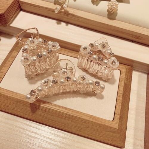 Korea Simple Sweet Transparent Handmade Flowers Cute Imitation Pearl Bangs Hair Clip for Women Girl Fashion Hair Accessories
