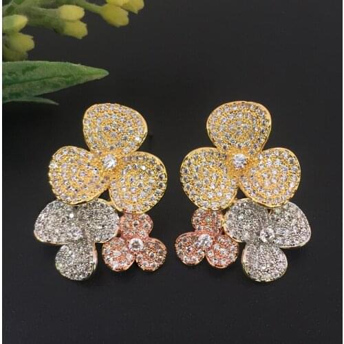 Lanyika Jewelry Romantic Triangle Flowers Earrings Full Micro inlay Micro Plated Banquet Popular Best Gift