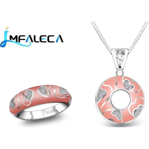 LMFALECA Elegant Silver Necklace Set for Women Cute Pink Enamel 925 Sterling Silver Pendant with Stone Fine Wedding Jewelry