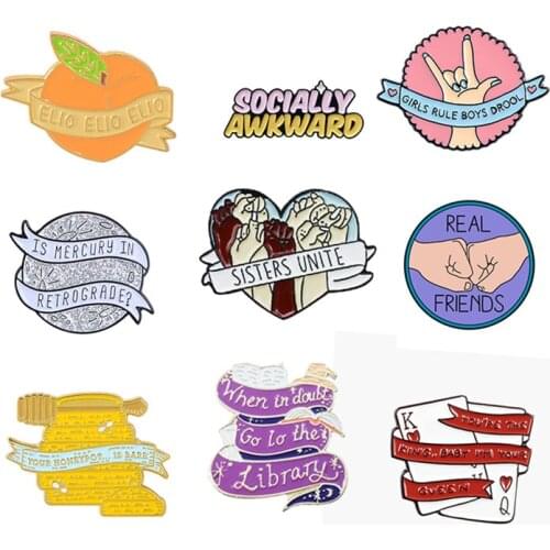 Feminist Best Lapel Pin Brooches Honeybee Fruits Peach Heart Poker Ribbon Retrograde Enamel Pins Metal Badges Friends for Gifts