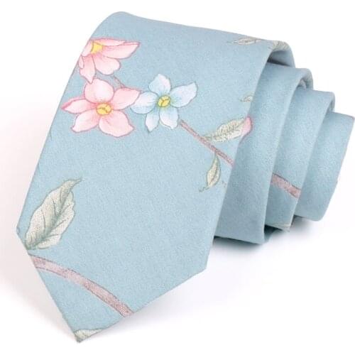 7CM Light Blue Tie For Men Business Suit Work Necktie High Quality Fashion Formal Neck Tie Men‘s Flower Print Cotton Ties