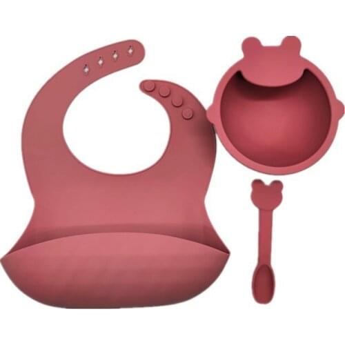 Baby Feeding set Food Grade Silicone Bibs Baby Plate Non-silp Suction Bowl Kids Tableware Waterproof Bib Spoon BPA Free