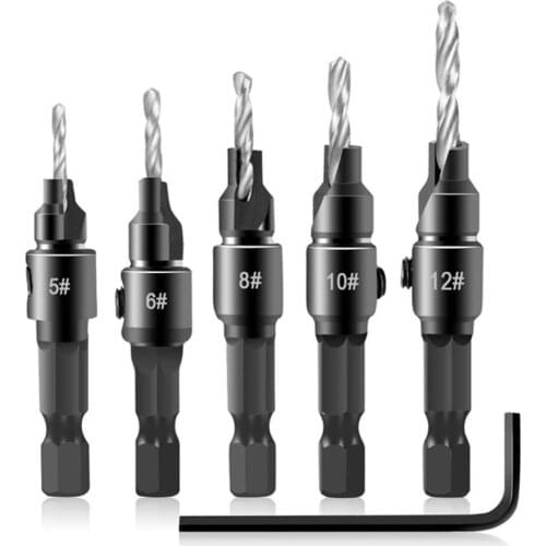 6pcs Countersink Drill Woodworking Drill Bit Set Drilling Pilot Holes Steel Titanium Plated Chamfering Hex Shank Drill Bit