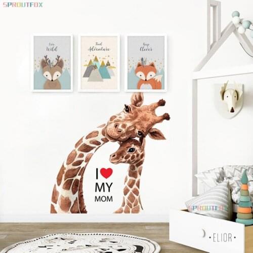 Giraffe and Baby Giraffe Wall Sticker DIY Home Decoration for Kids Rooms Bedroom Cute Anaimal Art Poster Vinyl Removable Decals
