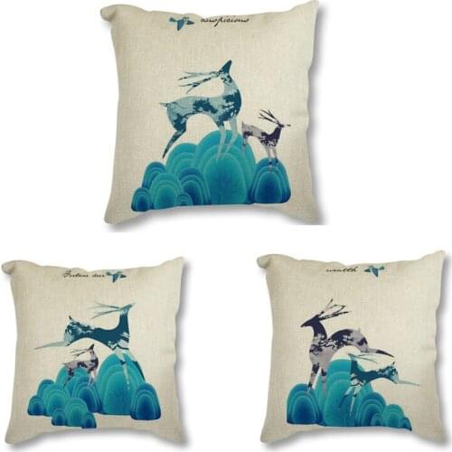 Deer Printed Cushion Cover Polyester Linen Cotton Throw Pillow Cover Decorative Pillowcase Animal Cushion Cover For Sofa Car