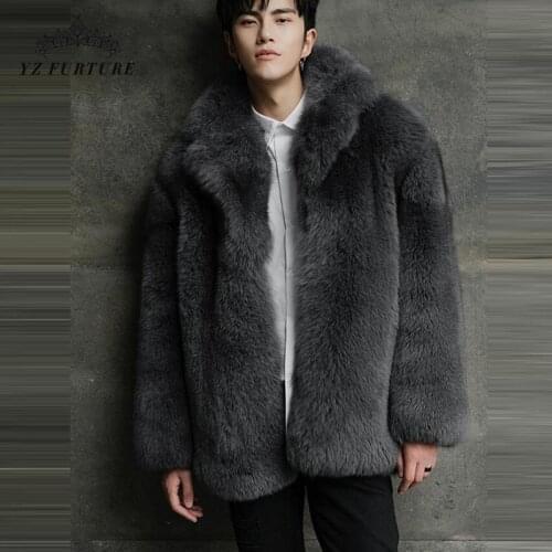 New Natural Fox Fur Coat Men Winter Luxury Outwear Genuine Fur Jacket With Tailored Collar Fashion Warm Real Fox Fur Coat FM-006