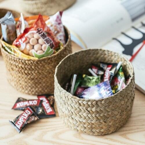 Seaweed Snack Storage Box Handmade Finishing Box With Lid-Woven Storage Basket Wardrobe Desktop Storage Basket Round Gift Box