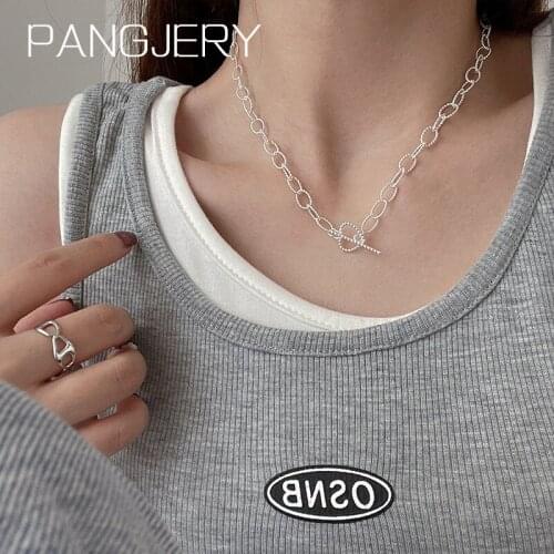 PANGJERY 925 Sterling Silver OT Love Button Necklaces for Women Simplicity Fashion Asymmetric Geometric Birthday Jewelry Gifts