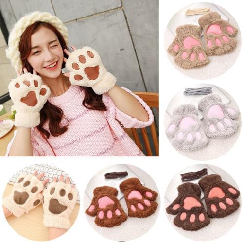 2020 New Hot Lovely Women Cat Claw Paw Mitten Plush Glove Costume Cute Winter Warm Half Finger Gloves Women Female Gloves Mitten