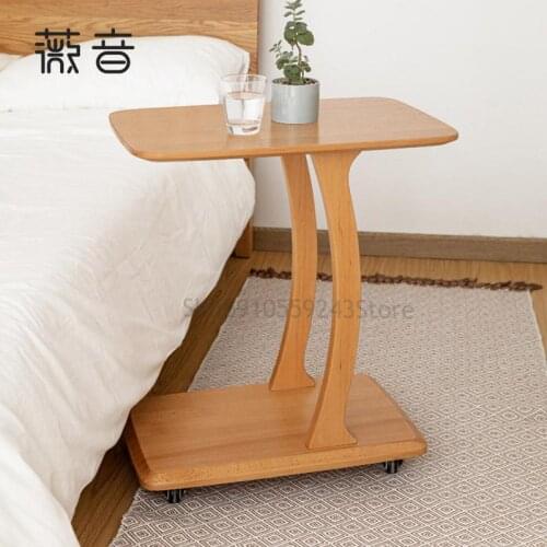 Nordic Solid Wood Mobile Side Table With Wheels Living Room Sofa Japanese-style Side Table Bedside Writing Desk Modern Minimalis