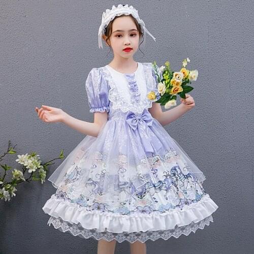 2021 New Kids Girls Summer Kawaii Sweet Cute Princess Dresses Lolita Dress Birthday Party Prom Skirt And Headband Lolita Suit
