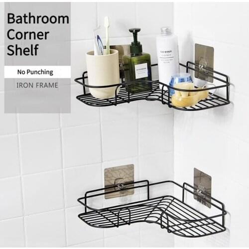 Bathroom Corner Shelf Punch-free Shower Organizer Triangle Wall Mounted Type Cosmetic Storage Rack Kitchen Toilet Organizer