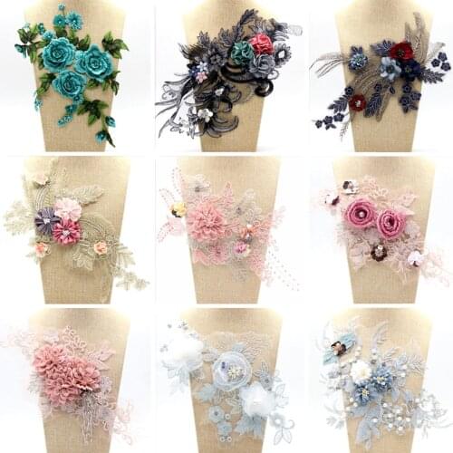 15/species Optional Embroidery lace collar pearl beads 3D flower applique wedding clothing decoration Boutonniere Patches