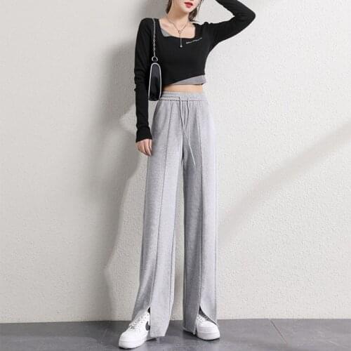2021 Wide Leg Sweatpants Women Cotton Slit Hem Women Sports Pants Jogging Sports Joggings Leisure Trousers n9901