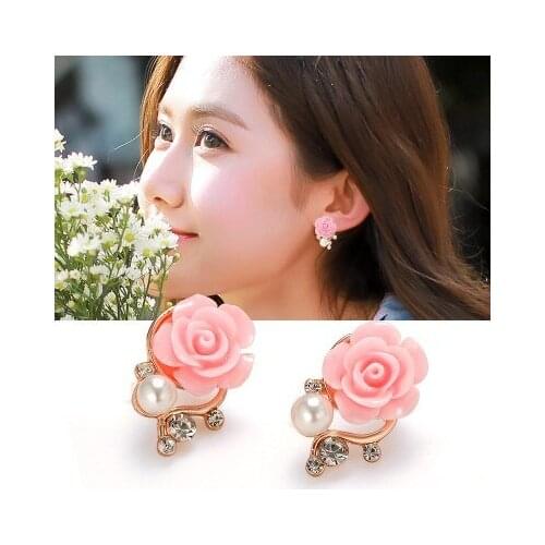 Ladies mujer moda jewelry Korean Flower Earrings simple ear studs Sweet Pearl pearl earring pendientes women