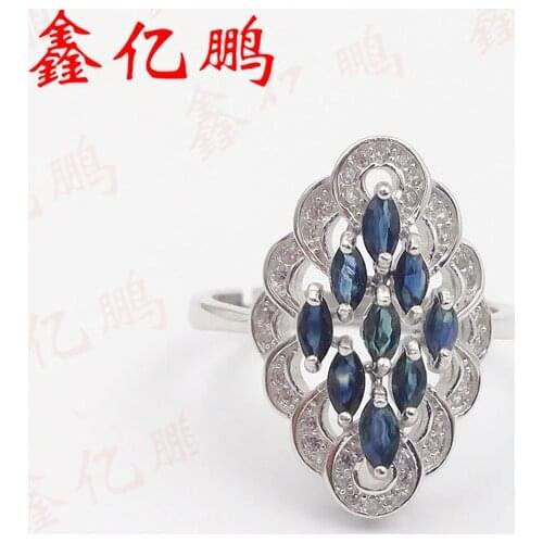 925 silver inlay natural sapphire ring female