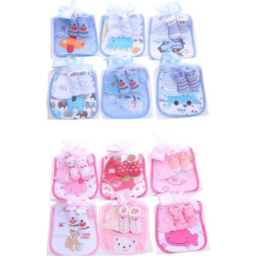 1 Bag Baby Cotton Bibs Towel Socks Sets Newborn Kids Burp Cloths+Socks +Anti-scratch Gloves Boys Girls Birthday Gift