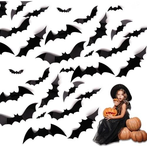 12Pcs/set Black Halloween Wall Sticker 3D Bat Wall Sticker Home Decor Wall Sticker Halloween Decorations for Home