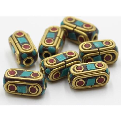 5pcs/lot Ethnic Cylinder Nepal Brass Spacer Beads 16x8mm Fashion Handmade Bracelets Loose Charm Beads DIY Jewelry Findings Gift