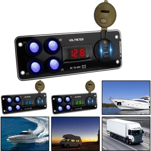 4 Gang Switch Panel PD 12-24V For Car RV Truck ATV UTV Camper Caravan QC3.0 Car charging Voltmeter Toggle Switch Panel
