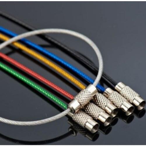 10Pcs Colorful EDC Keychain Stainless Steel Carabiner Key Holder Outdoor Tools Wire Keyrings Cable Rope Screw Locking Key Chain